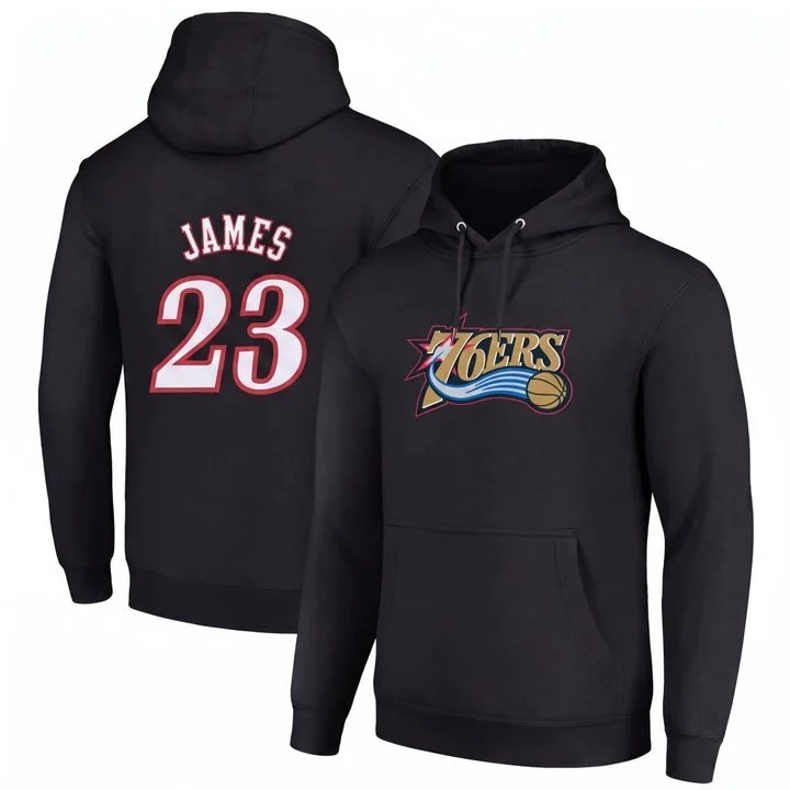 LeBron James 76ers Black Pullover Hoodie - All Stitched