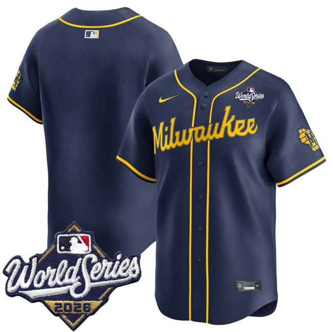 Men's Milwaukee Brewers Blank Navy 2026 World Series Alternate Limited Stitched Baseball Jersey