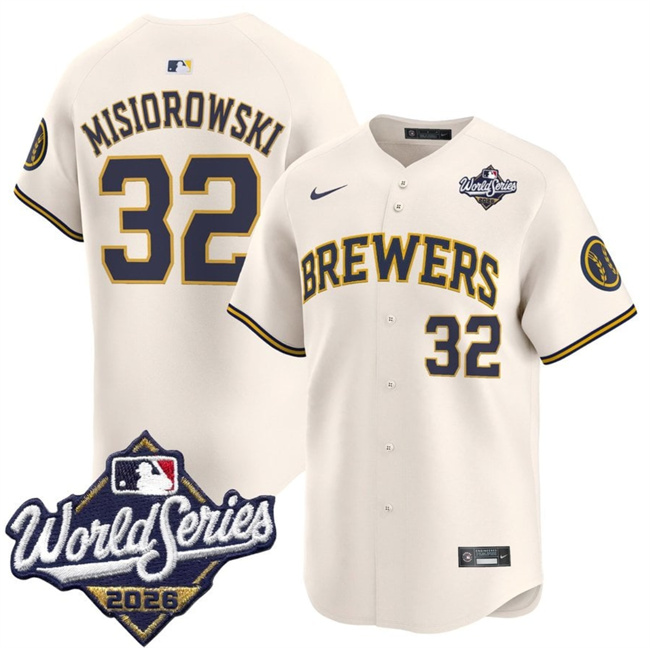 Men's Milwaukee Brewers #32 Jacob Misiorowski Cream 2026 World Series Limited Stitched Baseball Jersey