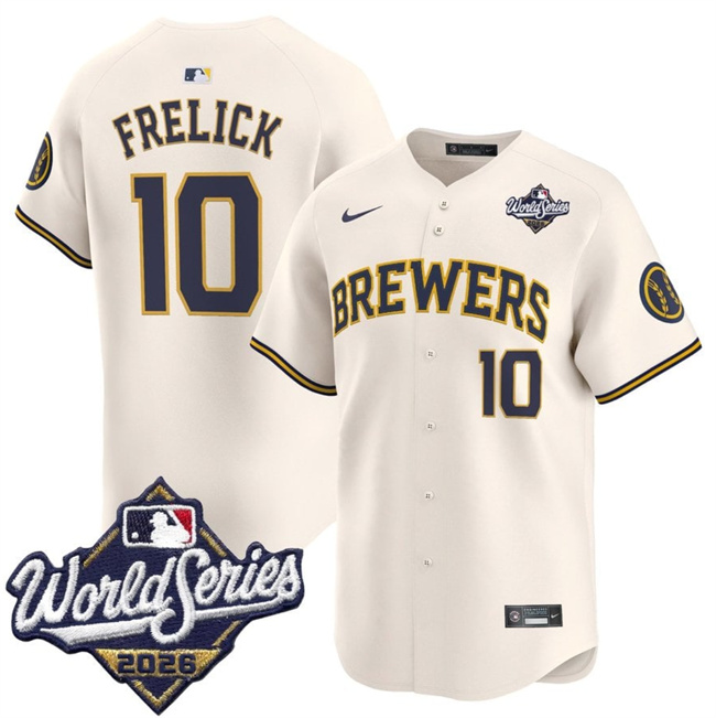 Men's Milwaukee Brewers #10 Sal Frelick Cream 2026 World Series Limited Stitched Baseball Jersey