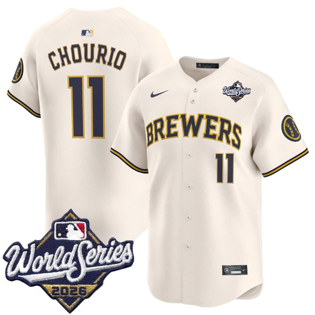 Men's Milwaukee Brewers #11 Jackson Chourio Cream 2026 World Series Limited Stitched Baseball Jersey