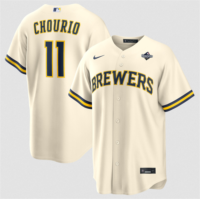 Men's Milwaukee Brewers #11 Jackson Chourio Cream 2026 World Series Cool Base Stitched Baseball Jersey
