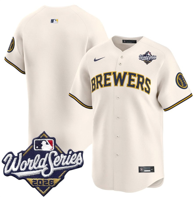 Men's Milwaukee Brewers Blank Cream 2026 World Series Limited Stitched Baseball Jersey