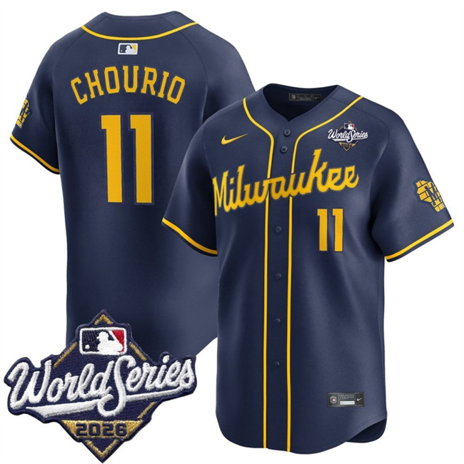 Men's Milwaukee Brewers #11 Jackson Chourio Navy 2026 World Series Alternate Limited Stitched Baseball Jersey
