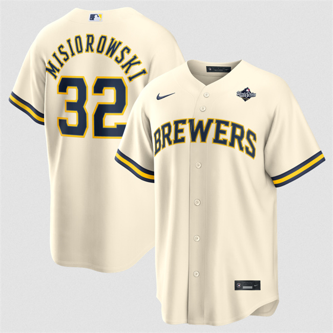 Men's Milwaukee Brewers #32 Jacob Misiorowski Cream 2026 World Series Cool Base Stitched Baseball Jersey