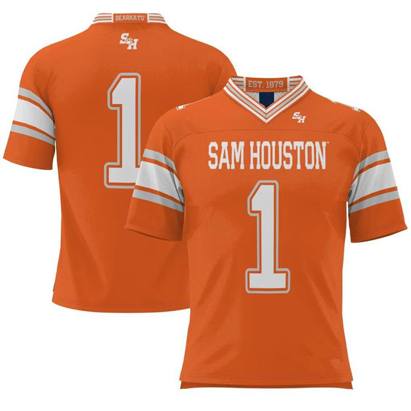 Men's Sam Houston State Bearkats #1 Orange Endzone Stitched Football Jersey