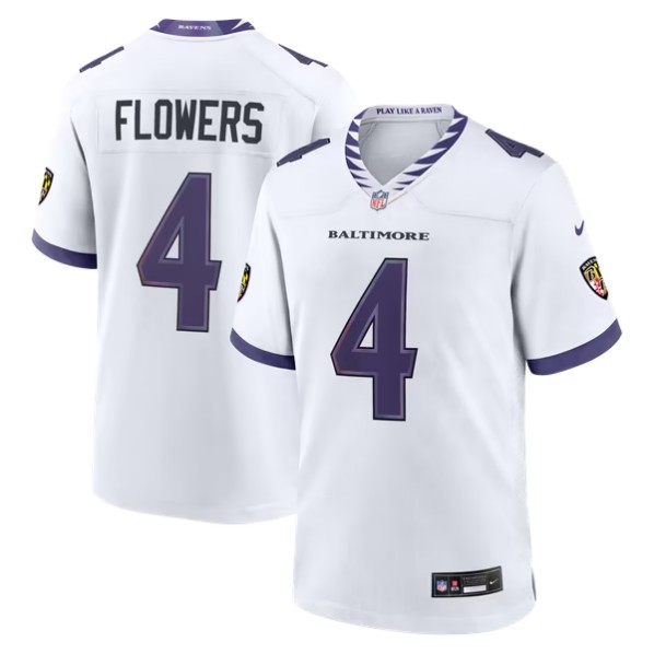 Men's Baltimore Ravens #4 Zay Flowers White Game Jersey