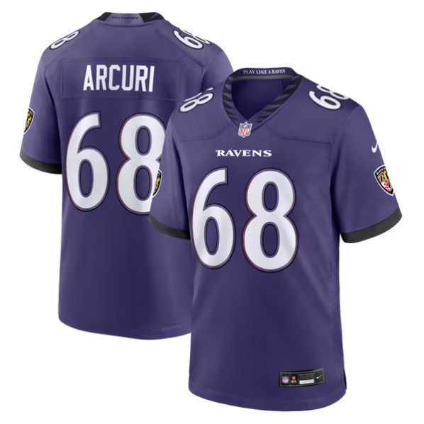 Men's Baltimore Ravens #68 AJ Arcuri Purple Team Game Jersey