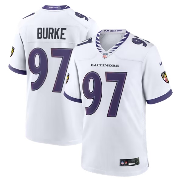Men's Baltimore Ravens #97 Ethan Burke White Game Jersey