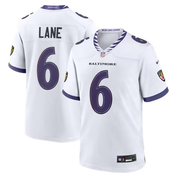 Men's Baltimore Ravens #6 Ja'Kobi Lane White Game Jersey
