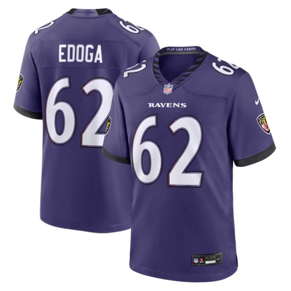 Men's Baltimore Ravens #62 Chuma Edoga Purple Team Game Jersey