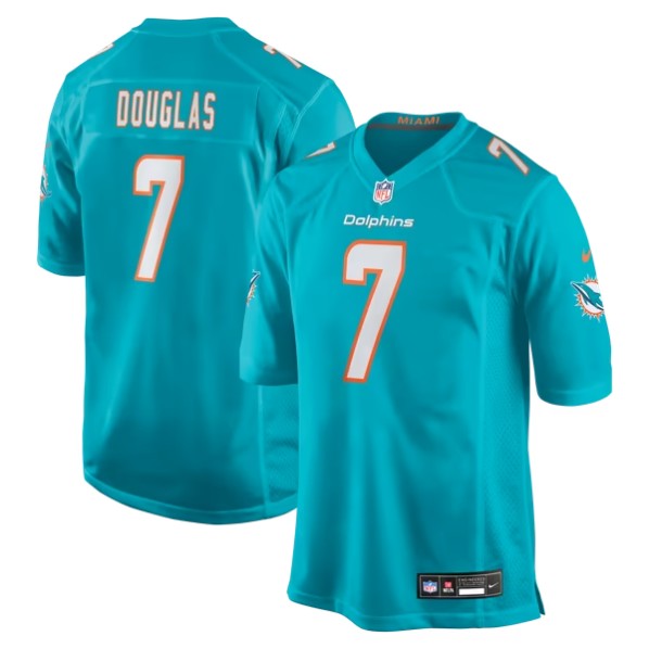 Men's Miami Dolphins #7 Caleb Douglas Aqua Game Jersey