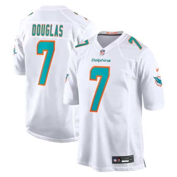 Men's Miami Dolphins #7 Caleb Douglas White Game Jersey