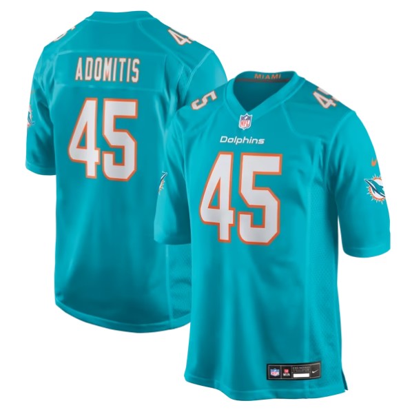 Men's Miami Dolphins #45 Cal Adomitis Aqua Team Game Jersey