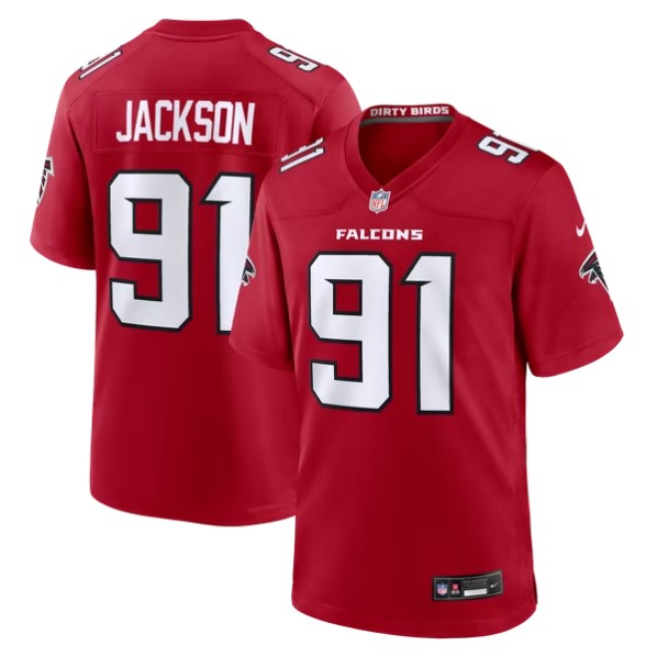 Men's Atlanta Falcons #91 Drake Jackson Red Team Game Jersey