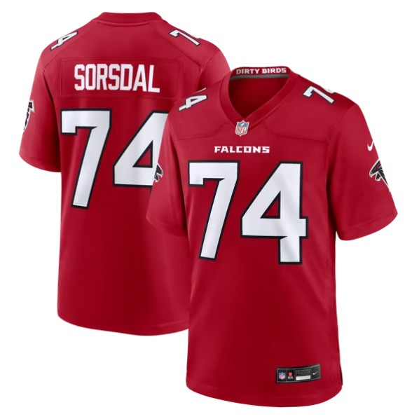 Men's Atlanta Falcons #74 Colby Sorsdal Red Team Game Jersey