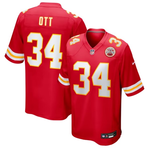 Men's Kansas City Chiefs #34 Jaydn Ott Red Team Game Jersey