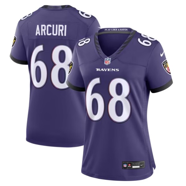 Women's Baltimore Ravens #68 AJ Arcuri Purple Team Game Jersey