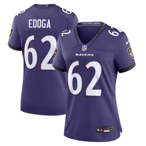 Women's Baltimore Ravens #62 Chuma Edoga Purple Team Game Jersey