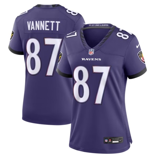 Women's Baltimore Ravens #87 Nick Vannett Purple Team Game Jersey