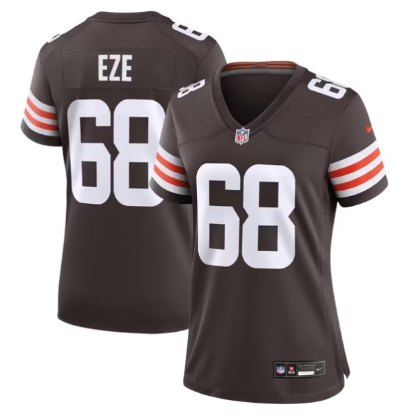 Women's Cleveland Browns #68 Obinna Eze Brown Team Stitched Game Jersey