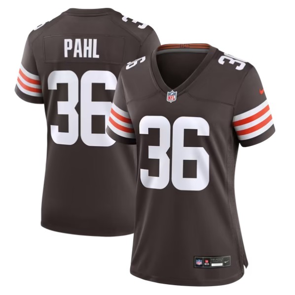 Women's Cleveland Browns #36 Wes Pahl Brown Team Stitched Game Jersey