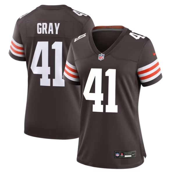 Women's Cleveland Browns #41 Eric Gray Brown Team Stitched Game Jersey