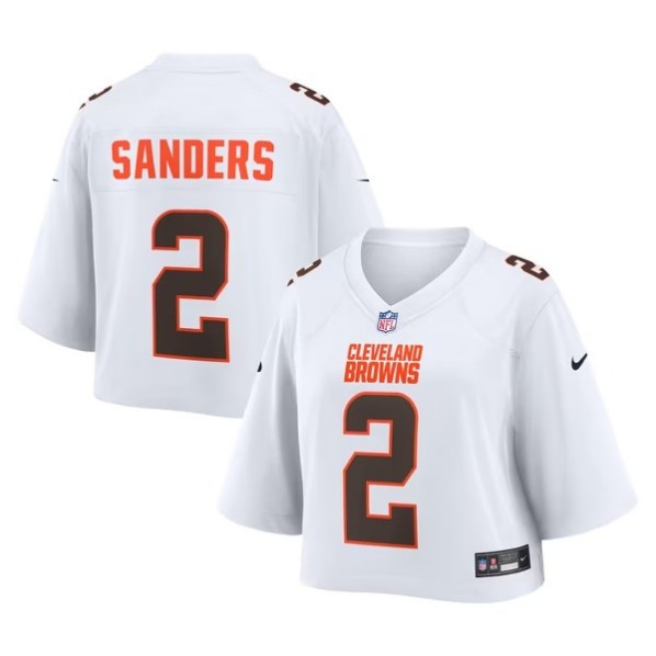 Women's Cleveland Browns #2 Shedeur Sanders White Cropped Fashion Stitched Game Jersey