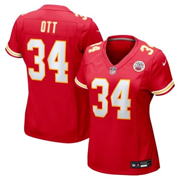 Women's Kansas City Chiefs #34 Jaydn Ott Red Team Game Jersey