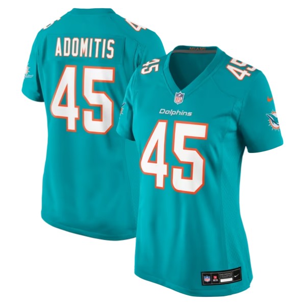 Women's Miami Dolphins #45 Cal Adomitis Aqua Team Game Jersey