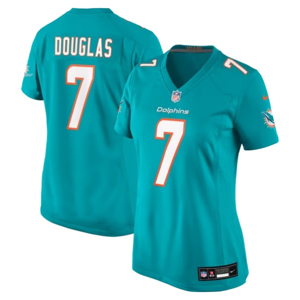 Women's Miami Dolphins #7 Caleb Douglas Aqua Game Jersey