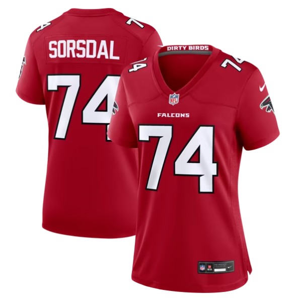 Women's Atlanta Falcons #74 Colby Sorsdal Red Team Game Jersey