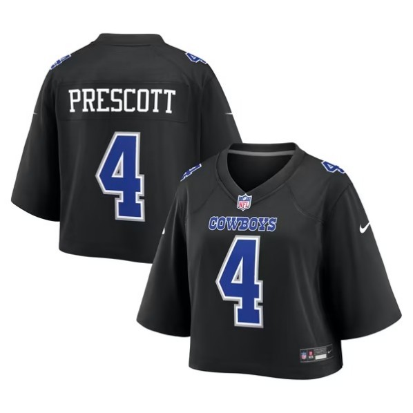 Women's Dallas Cowboys #4 Dak Prescott Black Cropped Fashion Stitched Game Jersey