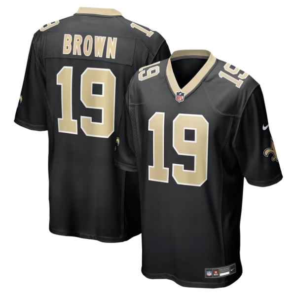 Men's New Orleans Saints #19 Barion Brown Black Team Game Jersey