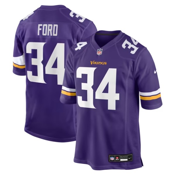 Men's Minnesota Vikings #34 Jerome Ford Purple Team Game Jersey