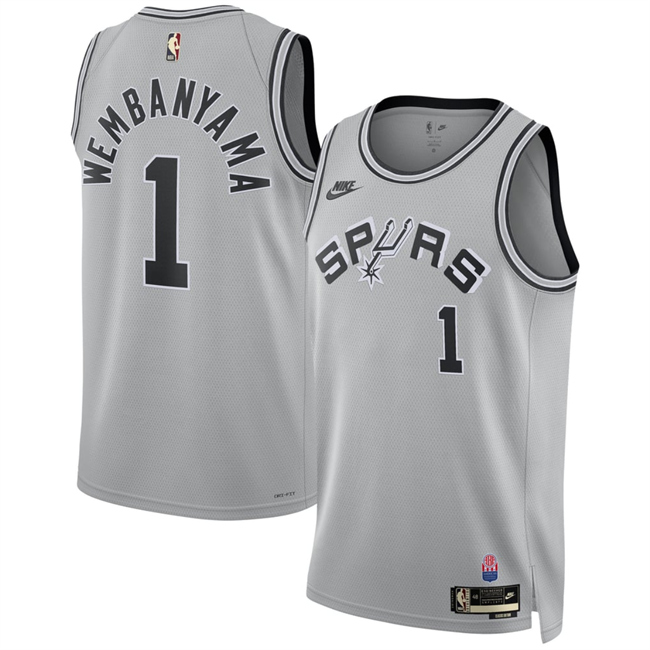 Men's San Antonio Spurs #1 Victor Wembanyama Silver 2026-27 Classic Edition Stitched Basketball Jersey