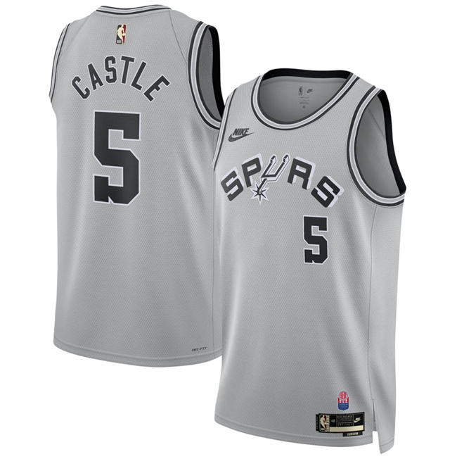 Men's San Antonio Spurs #5 Stephon Castle Silver 2026-27 Classic Edition Stitched Basketball Jersey