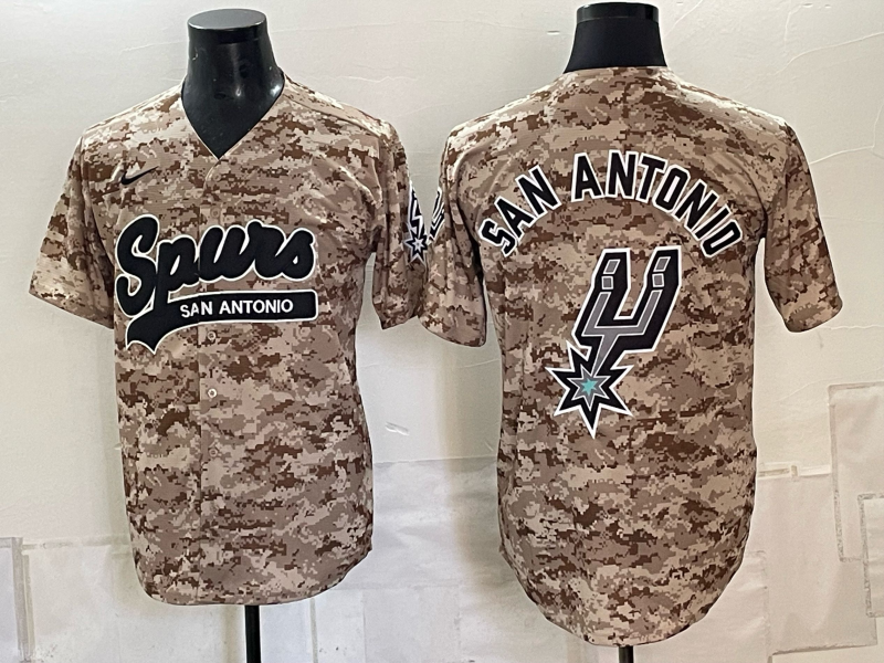 Men's San Antonio Spurs Team Big Logo Tan Camo Stitched Baseball Jersey