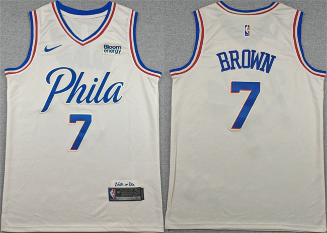 Men's Philadelphia 76ers #7 Jaylen Brown Cream City Edition Swingman Stitched Jersey