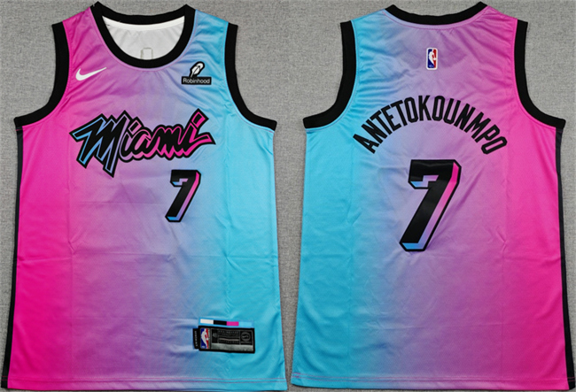 Men's Miami Heat #7 Giannis Antetokounmpo Blue Pink City Edition Stitched Basketball Jersey