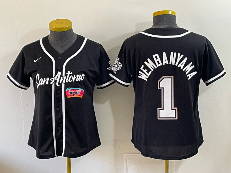 Youth San Antonio Spurs #1 Victor Wembanyama Black Stitched Baseball Jersey