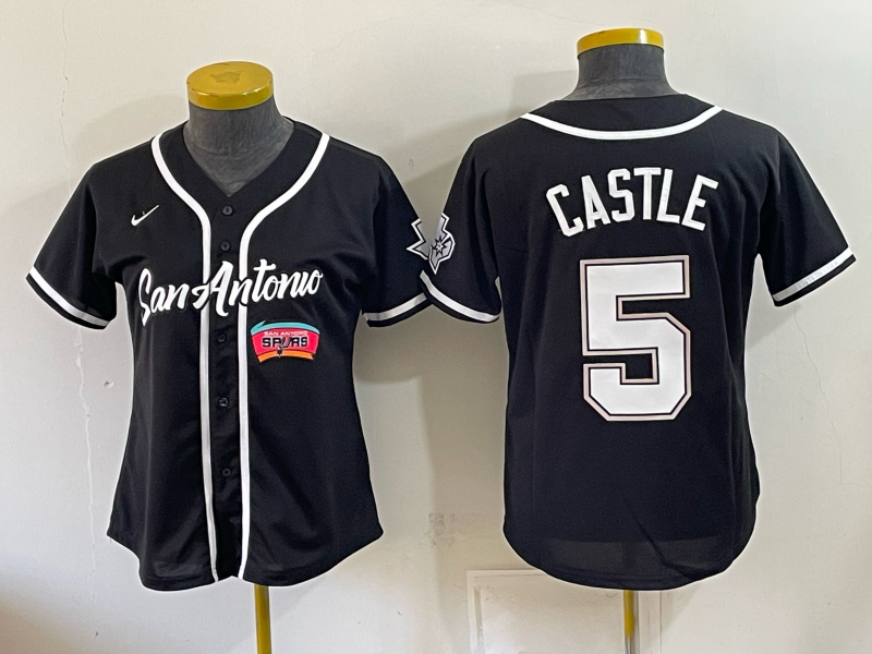 Youth San Antonio Spurs #5 Stephon Castle Black Stitched Baseball Jersey