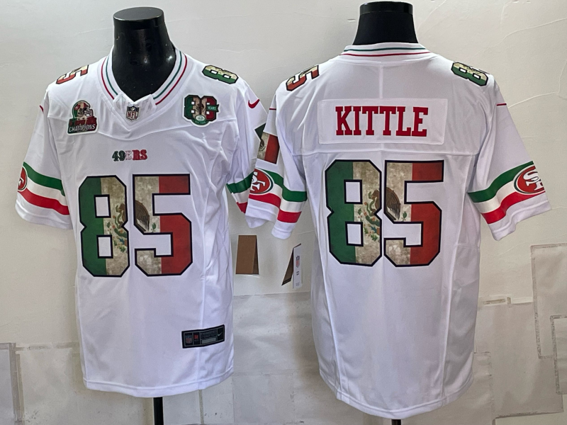 Men's San Francisco 49ers #85 George kittle White Mexico 80th Anniversary Five Time Super Bowl Champions Patch 2026 F.U.S.E. Vapor Untouchable Limited Stitched Football Jersey