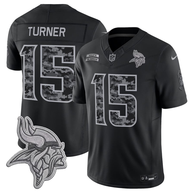 Men's Minnesota Vikings #15 Dallas Turner Black F.U.S.E. 2026 Salute to Service Limited Stitched Football Jersey