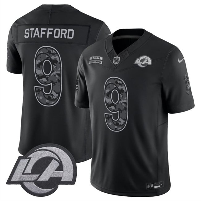 Men's Los Angeles Rams #9 Matthew Stafford Black F.U.S.E. 2026 Salute to Service Limited Stitched Football Jersey