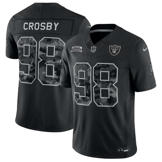 Men's Las Vegas Raiders #98 Maxx Crosby Black F.U.S.E. 2026 Salute to Service Limited Stitched Football Jersey