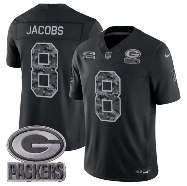 Men's Green Bay Packers #8 Josh Jacobs Black F.U.S.E. 2026 Salute to Service Limited Stitched Football Jersey