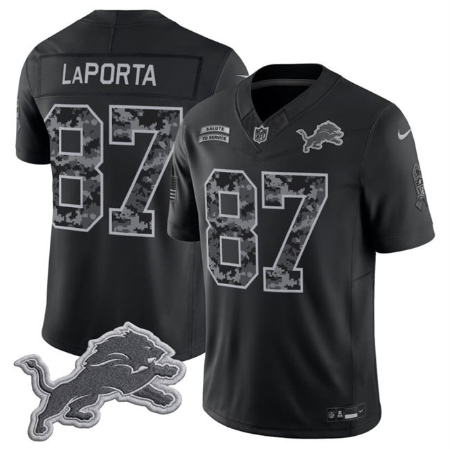 Men's Detroit Lions #87 Sam LaPorta Black F.U.S.E. 2026 Salute to Service Limited Stitched Football Jersey