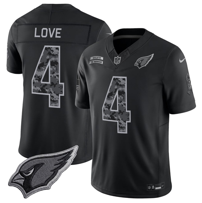 Men's Arizona Cardinals #4 Jeremiyah Love Black F.U.S.E. 2026 Salute to Service Limited Stitched Football Jersey