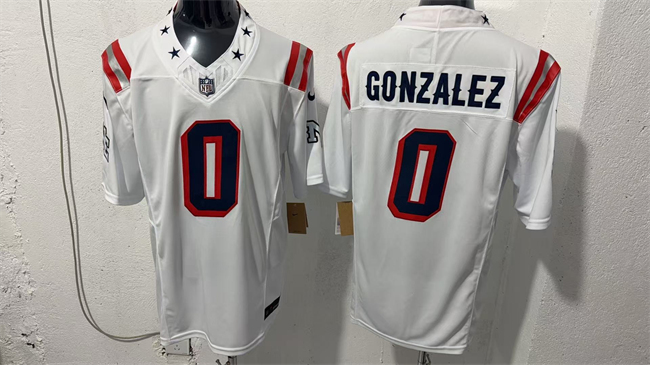 Men's New England Patriots #0 Christian Gonzalez White F.U.S.E. Vapor Limited Stitched Football Jersey